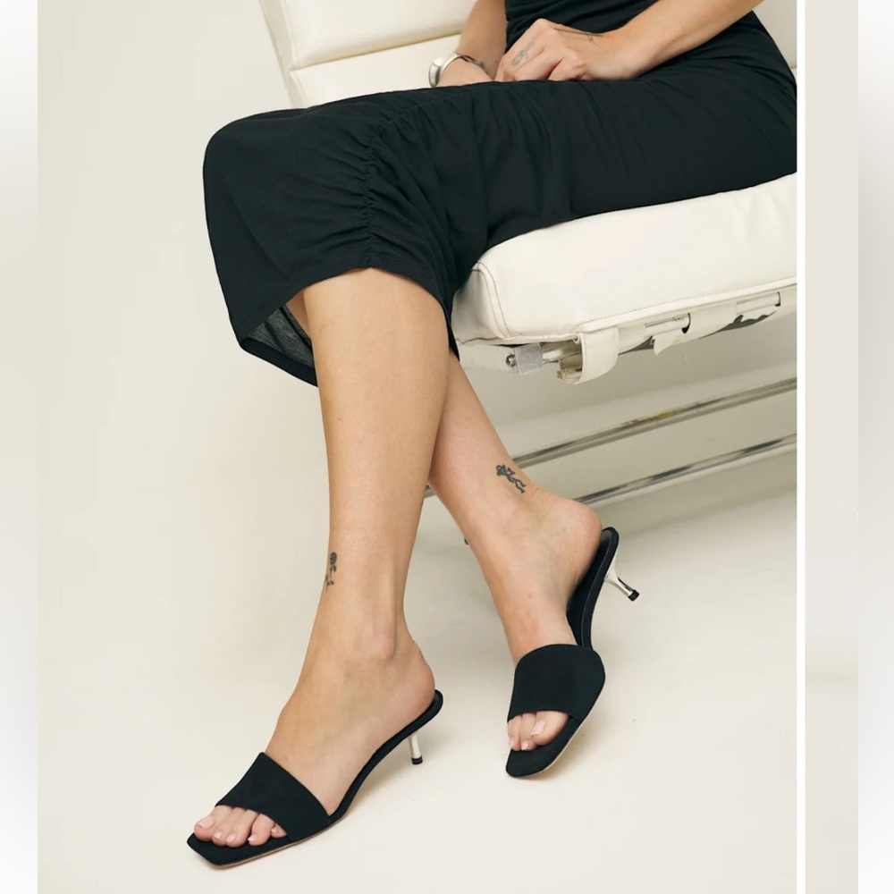 Reformation Hartzell Black Heeled Mules